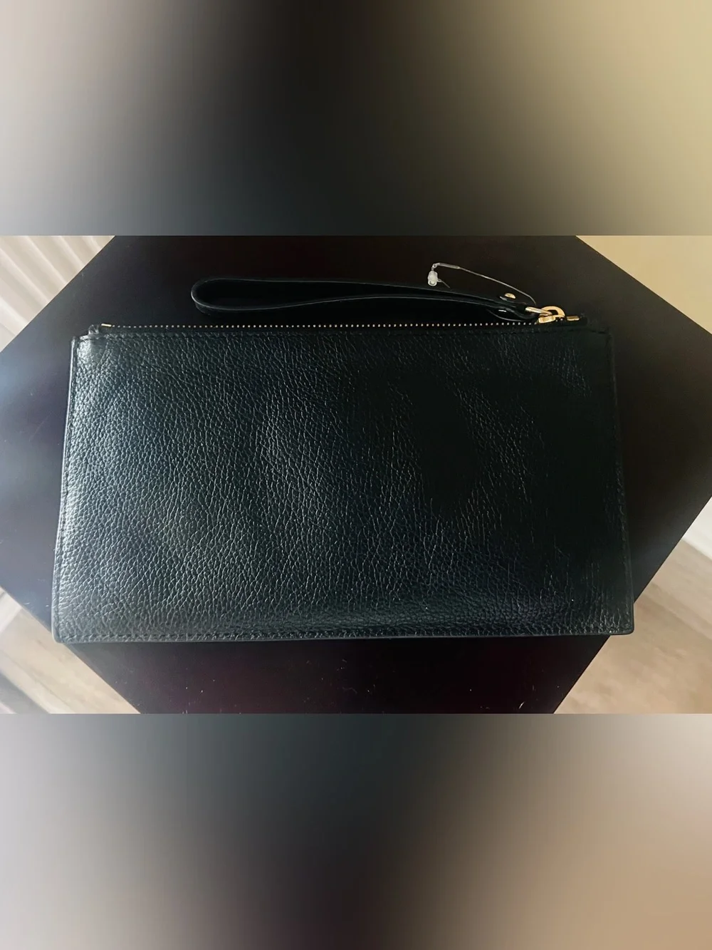 Michael Kors Fulton Zip Clutch Wristlet Wallet Black Leather Gold Logo